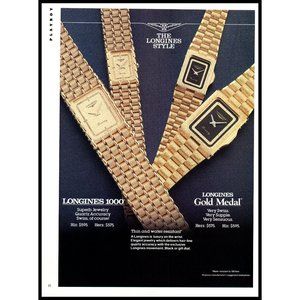 1987 Longines Gold Metal 1000 Watch Vintage Print Ad 80s Fashion Wall Art Photo